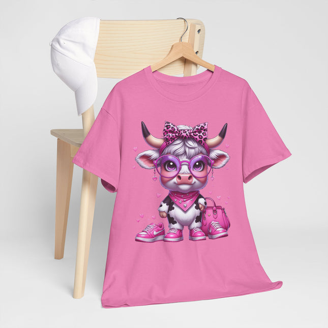 Cow Cute Pink Graphic Tee — Adorable Cow Girl Illustration T-Shirt