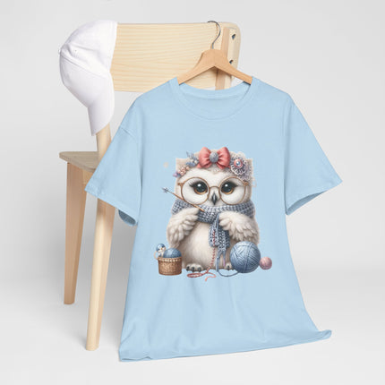 Cute Knitting Owl T-Shirt, Adorable Owl with Yarn and Needles, Cozy Craft Lover Gift Tee, Crochet Knitter Graphic Shirt