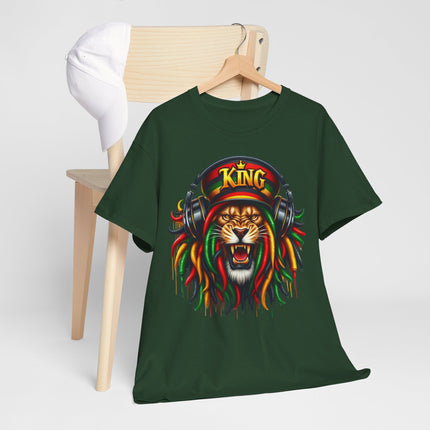 King Lion Rasta Tee — Lion Head with Headphones Graphic T-Shirt