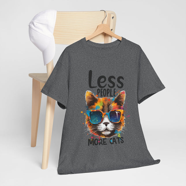 Less People More Cats T‑Shirt — Cool Sunglasses Cat Graphic Tee for Cat Lovers