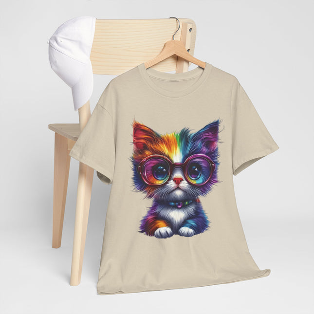 Colorful Glasses Kitten T-Shirt — Cute Rainbow Cat Graphic Tee