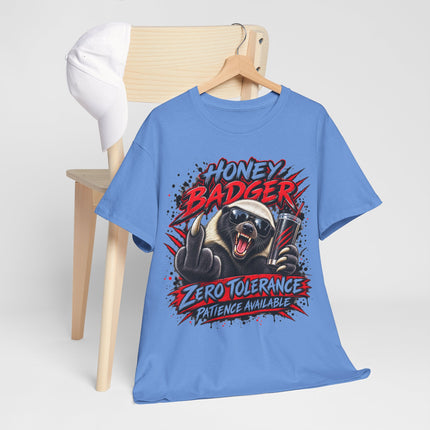 Honey Badger Graphic Tee – "Zero Tolerance, Patience Available" Bold Animal Illustration