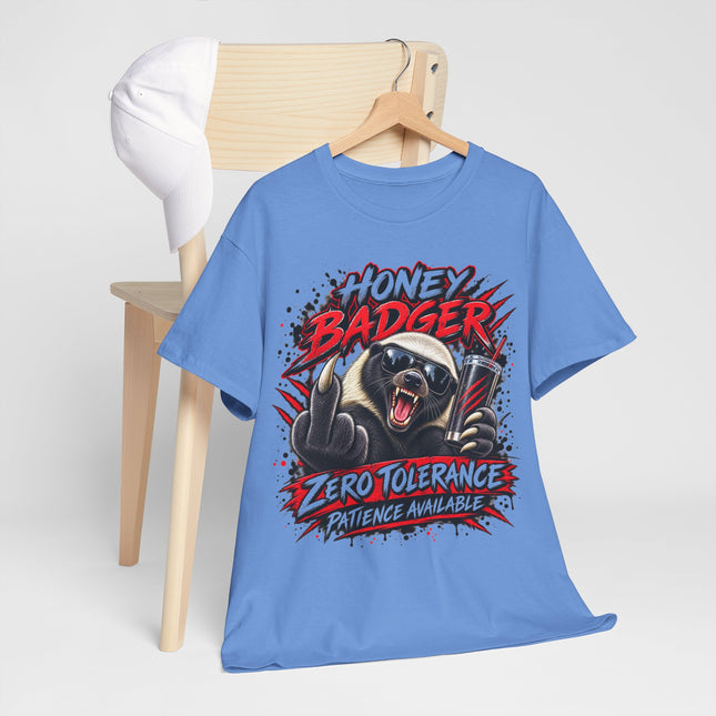 Honey Badger Graphic Tee – "Zero Tolerance, Patience Available" Bold Animal Illustration