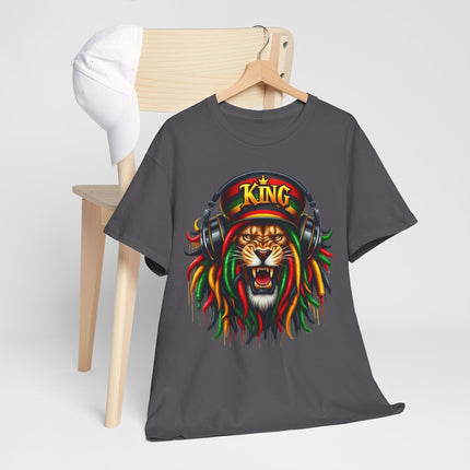 King Lion Rasta Tee — Lion Head with Headphones Graphic T-Shirt