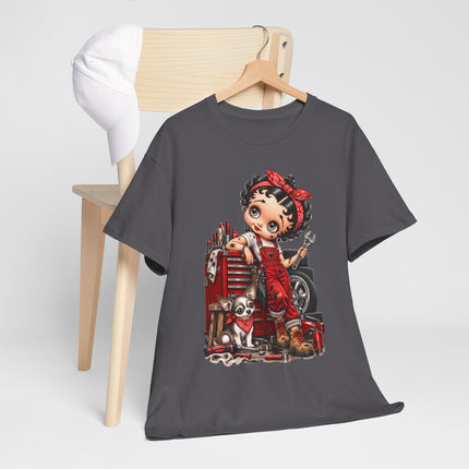 Mechanic Betty Boop Tee — Retro Rosie Riveter Car Repair Graphic Shirt