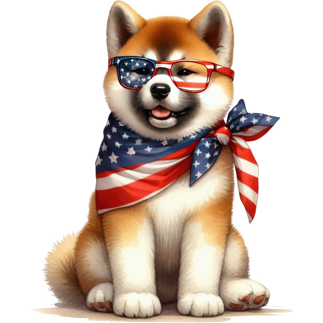 Akita Dog in Patriotic Outfit – DTF Heat Transfer DTF Transfers Style Junction – Custom Digital Designs & Apparel