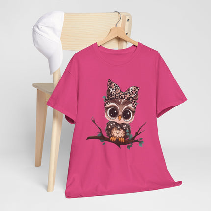 Cute Owl Tee — Leopard Bow Owl Graphic T-Shirt