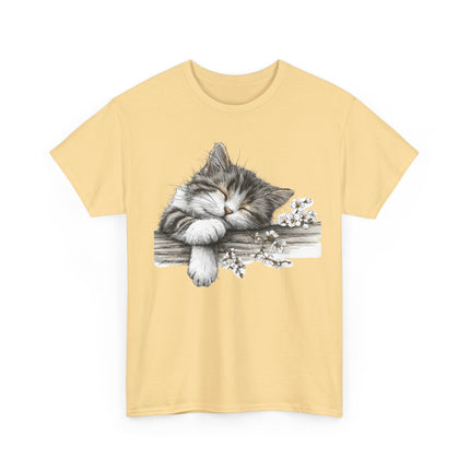 Whimsical Spring Cat #1 - Kitten Reaching for Butterfly Tee | Cute Cat Illustration Shirt