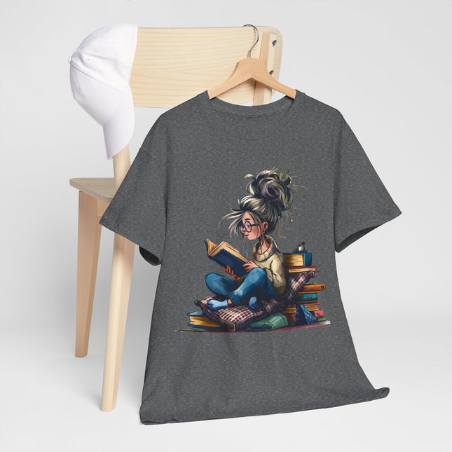 Booklover Graphic Tee — Cozy Reading Girl Illustration