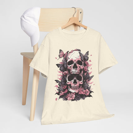 Skull & Pink Roses Tee - Gothic Floral Skull T-Shirt