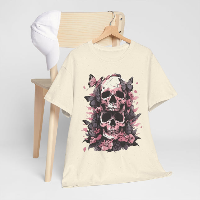 Skull & Pink Roses Tee - Gothic Floral Skull T-Shirt