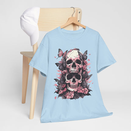 Skull & Pink Roses Tee - Gothic Floral Skull T-Shirt