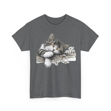 Whimsical Spring Cat #1 - Kitten Reaching for Butterfly Tee | Cute Cat Illustration Shirt