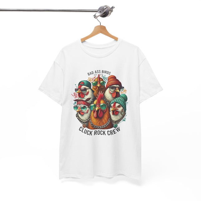 Cluck Rock Crew T-Shirt — Bad Ass Birds Vintage Chicken Band Tee