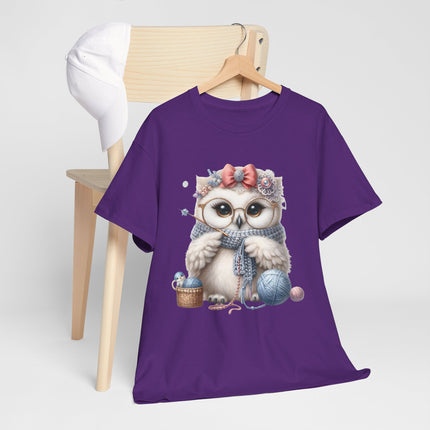 Cute Knitting Owl T-Shirt, Adorable Owl with Yarn and Needles, Cozy Craft Lover Gift Tee, Crochet Knitter Graphic Shirt