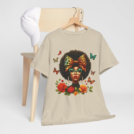 Afro Butterfly Floral Tee — Retro Afro Girl Graphic T-Shirt