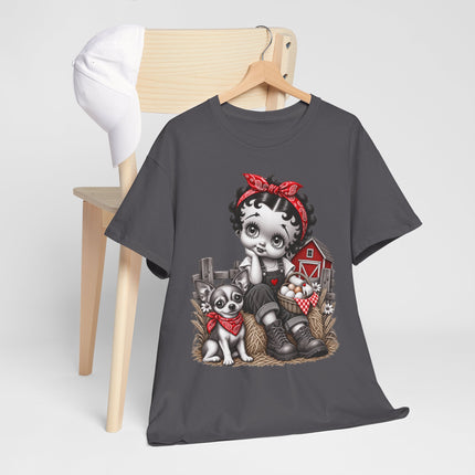 Cute Farmgirl Kid & Puppy T‑Shirt — Retro Barnyard