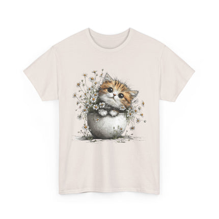 Whimsical Spring Cat #7 - Kitten Reaching for Butterfly Tee | Cute Cat Illustration Shirt