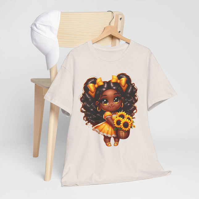 Girl with Sunflowers T-Shirt — Cute African American Girl Graphic Tee