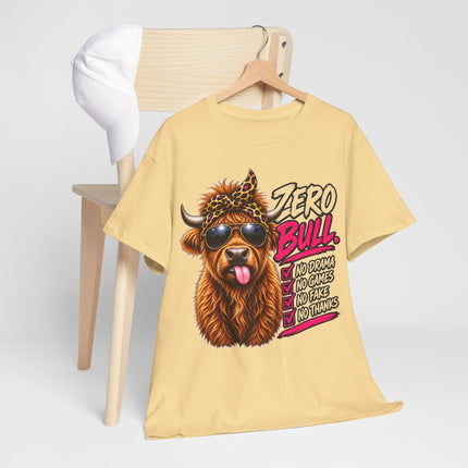 Bull Graphic Tee — "Zero Bull" Funny Highland Cow T‑Shirt