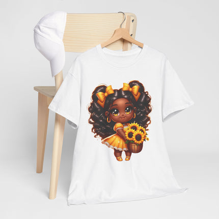 Girl with Sunflowers T-Shirt — Cute African American Girl Graphic Tee