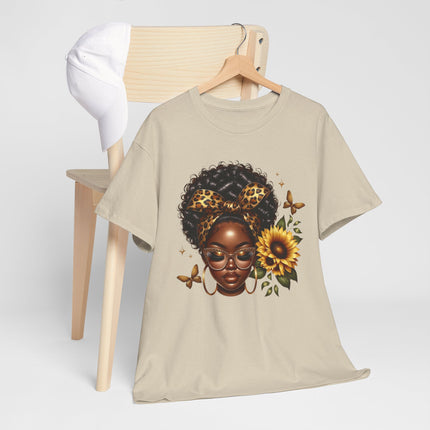 Afro Sunflower Tee — Black Woman Headwrap Graphic T-Shirt