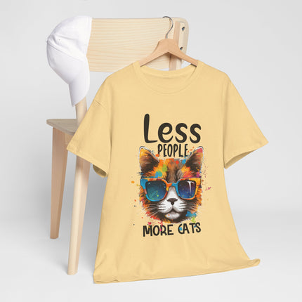 Less People More Cats T‑Shirt — Cool Sunglasses Cat Graphic Tee for Cat Lovers