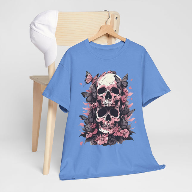 Skull & Pink Roses Tee - Gothic Floral Skull T-Shirt