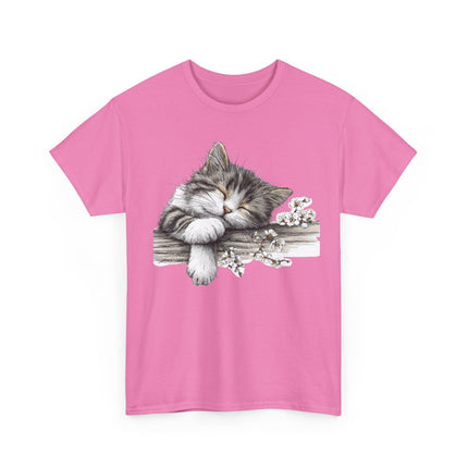 Whimsical Spring Cat #1 - Kitten Reaching for Butterfly Tee | Cute Cat Illustration Shirt