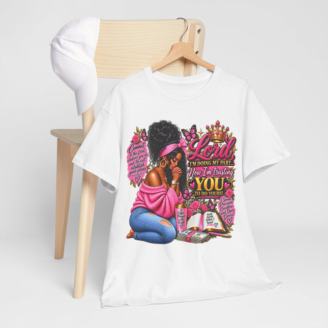 Prayerful Woman T-Shirt — "Lord I'm Using My Pain... Turn It Into Healing For You" Christian Faith Tee