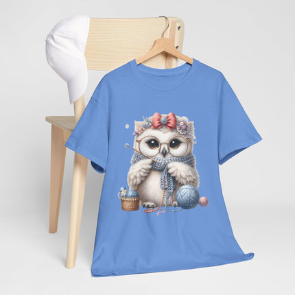 Cute Knitting Owl T-Shirt, Adorable Owl with Yarn and Needles, Cozy Craft Lover Gift Tee, Crochet Knitter Graphic Shirt