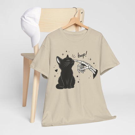 Cat Boop T‑Shirt — Black Cat & Skeleton Hand Boop Graphic Tee