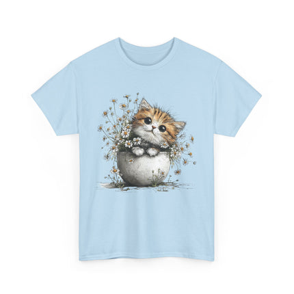 Whimsical Spring Cat #7 - Kitten Reaching for Butterfly Tee | Cute Cat Illustration Shirt