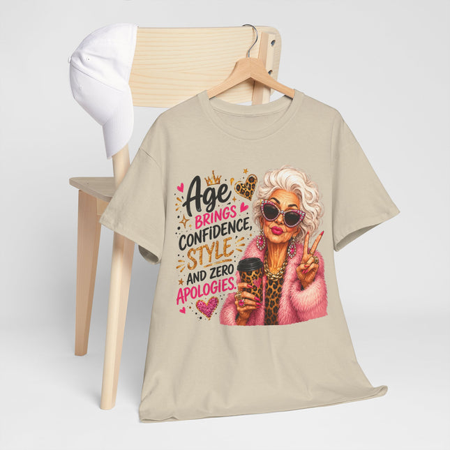 T-Shirt — "Age Brings Confidence, Style & Zero Apologies" Retro Glam Senior Woman Graphic Tee