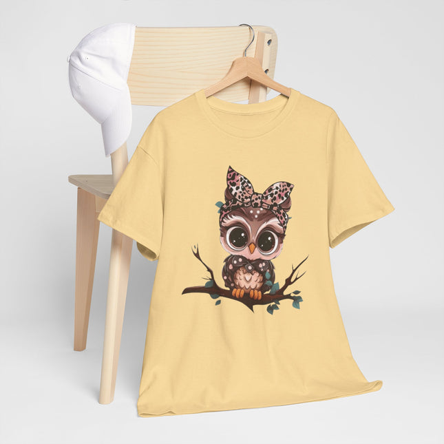 Cute Owl Tee — Leopard Bow Owl Graphic T-Shirt
