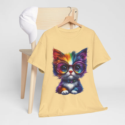 Colorful Glasses Kitten T-Shirt — Cute Rainbow Cat Graphic Tee