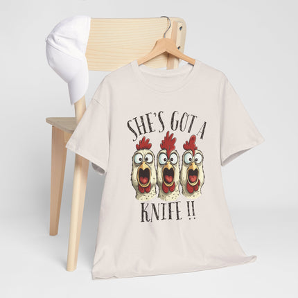 She's Got a Knife T-Shirt — Funny Chicken Graphic Tee
