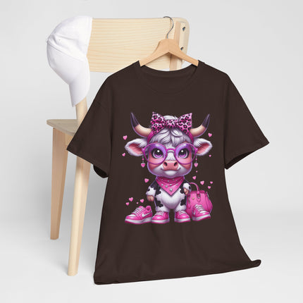 Cow Cute Pink Graphic Tee — Adorable Cow Girl Illustration T-Shirt