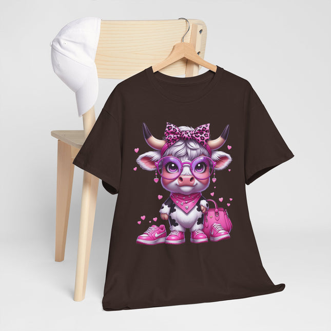Cow Cute Pink Graphic Tee — Adorable Cow Girl Illustration T-Shirt