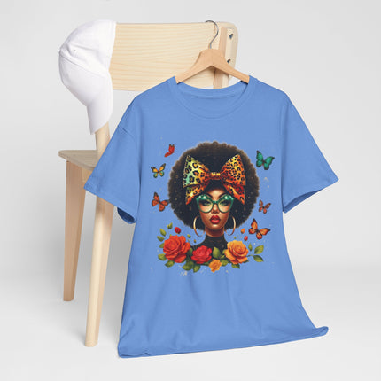 Afro Butterfly Floral Tee — Retro Afro Girl Graphic T-Shirt