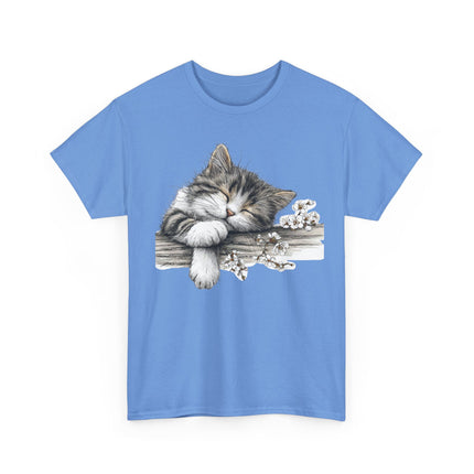 Whimsical Spring Cat #1 - Kitten Reaching for Butterfly Tee | Cute Cat Illustration Shirt