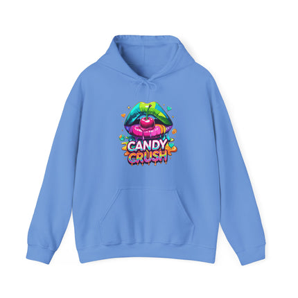 Candy Crush Graphic Hoodie — Colorful Lip & Heart Candy Design