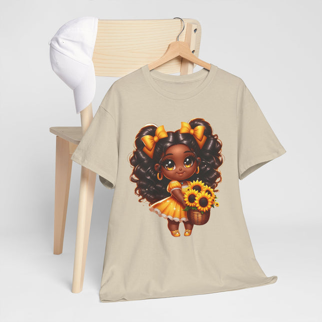 Girl with Sunflowers T-Shirt — Cute African American Girl Graphic Tee