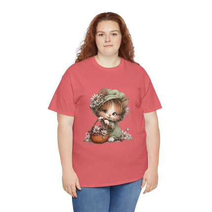 Whimsical Spring Cat #31 - Kitten Reaching for Butterfly Tee | Cute Cat Illustration Shirt