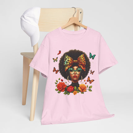 Afro Butterfly Floral Tee — Retro Afro Girl Graphic T-Shirt