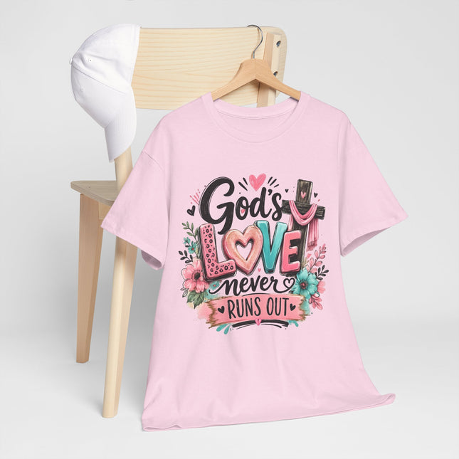 God's Love Never Runs Out Tee — Christian Faith Floral Graphic T-Shirt