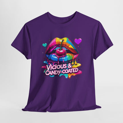 Graphic Tee — Vicious & Candy-Coated Rainbow Lips Cherry Design
