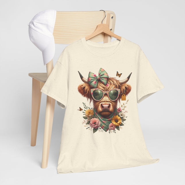 Cow With Sunglasses Tee — Floral Cow Graphic T‑Shirt