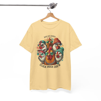 Cluck Rock Crew T-Shirt — Bad Ass Birds Vintage Chicken Band Tee