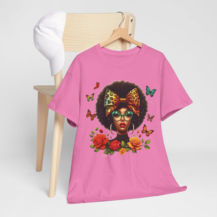 Afro Butterfly Floral Tee — Retro Afro Girl Graphic T-Shirt